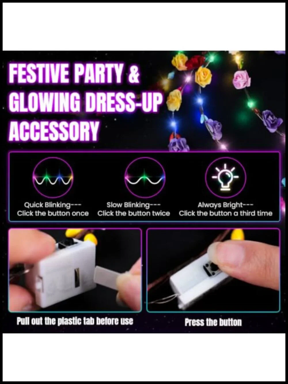 24 LED Flower Crown Headbands Glow in the Dark Party Supplies Bulk